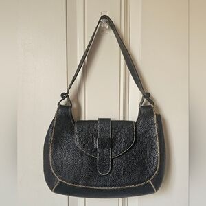 BRUN BUFFEL Black Pebbled Leather Shoulder Bag.  Made In GERMANY. 🖤🩶